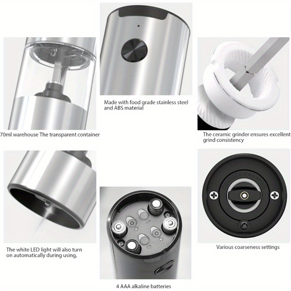 1pc Electric Salt and Pepper Grinder, One-handed Automatic Operation, white LED Light, Dual Charging Base, Adjustable Coarseness, Battery Powered, Generous Capacity