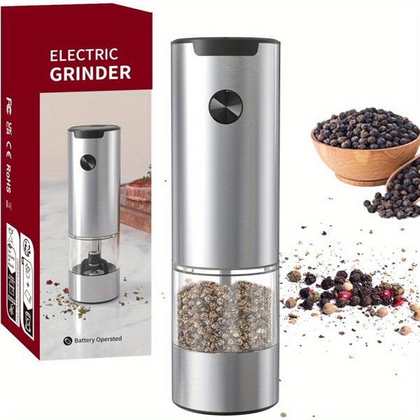 1pc Electric Salt and Pepper Grinder, One-handed Automatic Operation, white LED Light, Dual Charging Base, Adjustable Coarseness, Battery Powered, Generous Capacity