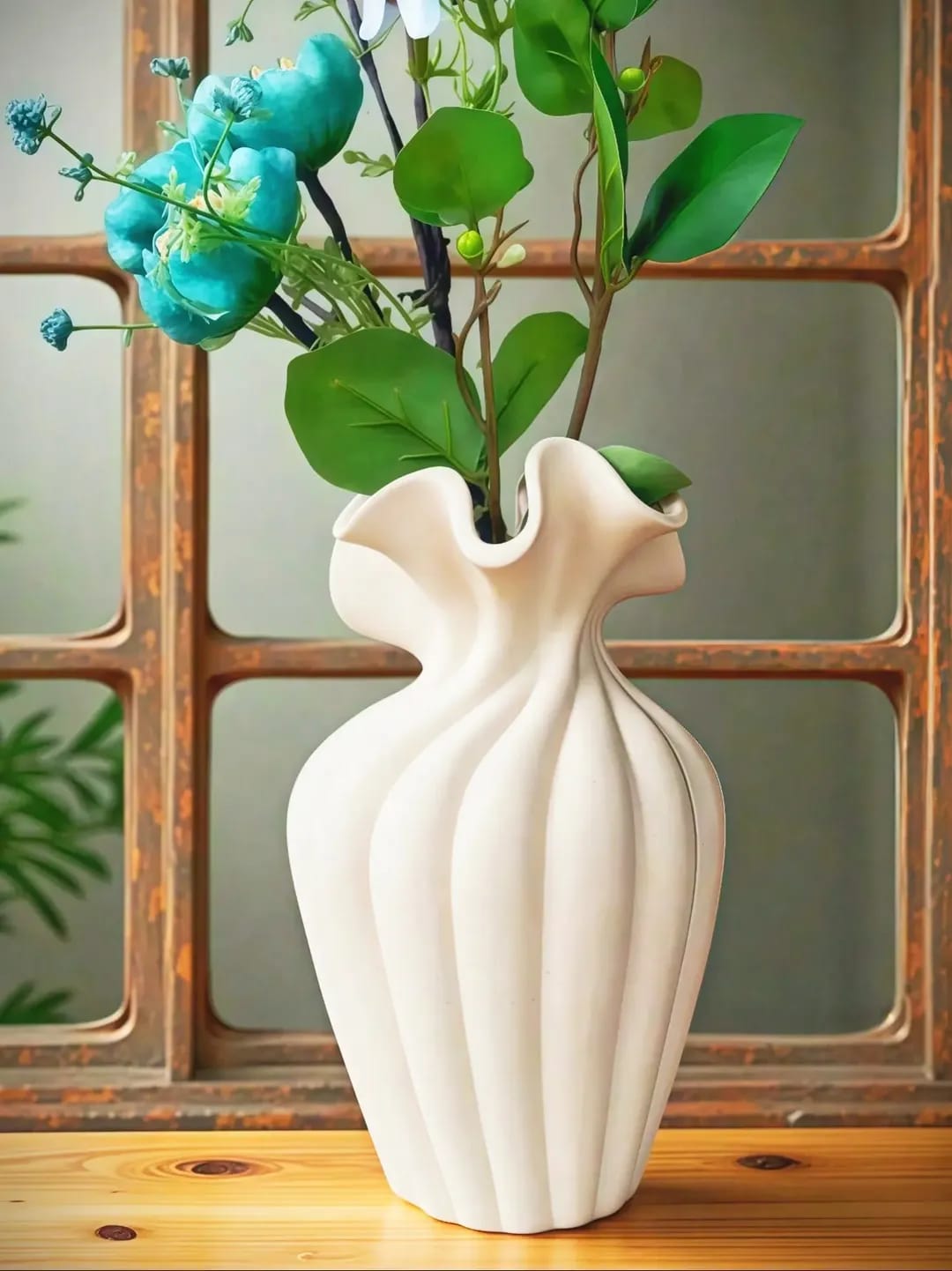 1 Pc Nordic Spiral Vase – White Modern Plastic Flower Vase for Home Decor, Living Room & Tabletop