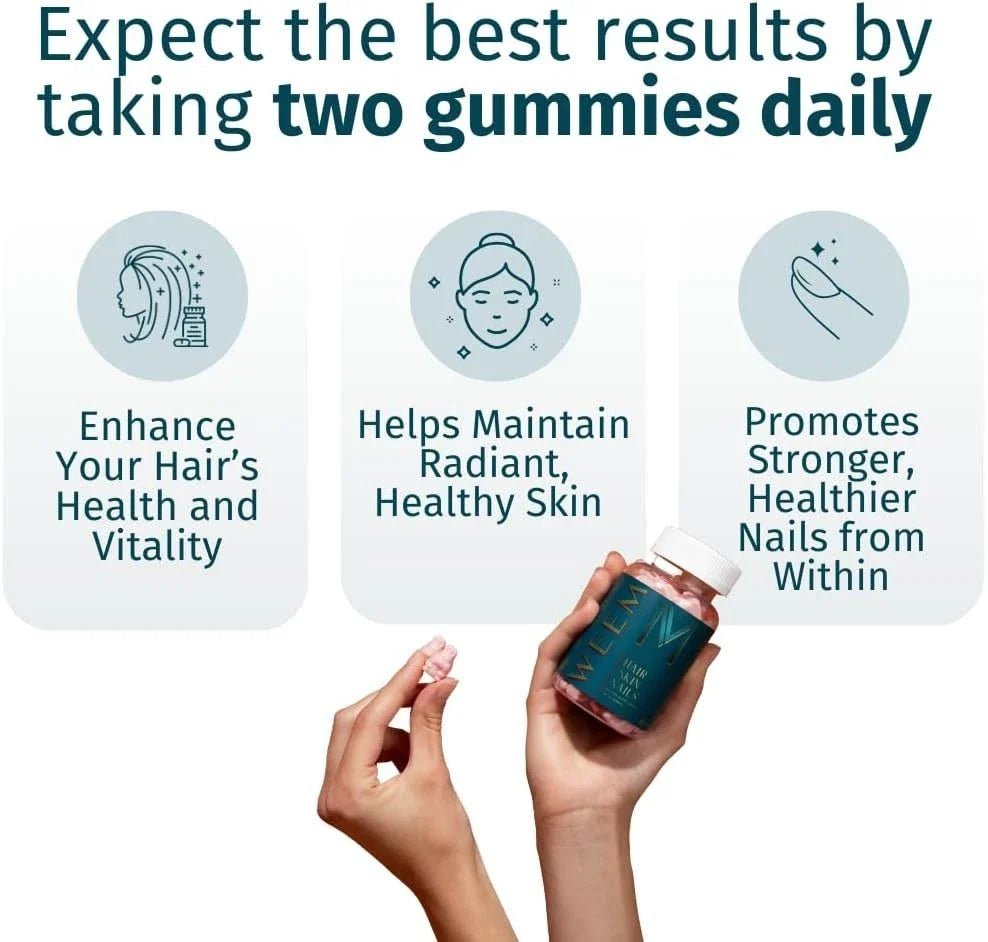 Hair, Skin & Nails Support Gummies – Vegan Biotin Vitamin Formula for Beauty & Wellness