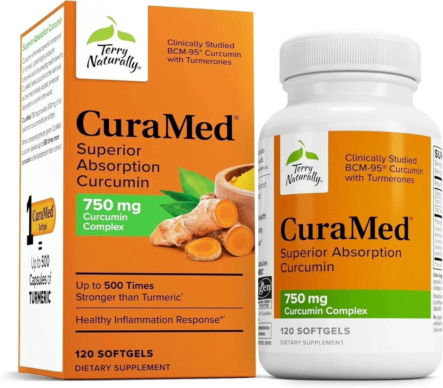 Terry Naturally CuraMed 750mg Superior Absorption Curcumin Softgels – Advanced Turmeric Supplement for Joint Support, Healthy Inflammation Response & Immune Wellness | 120 Softgels