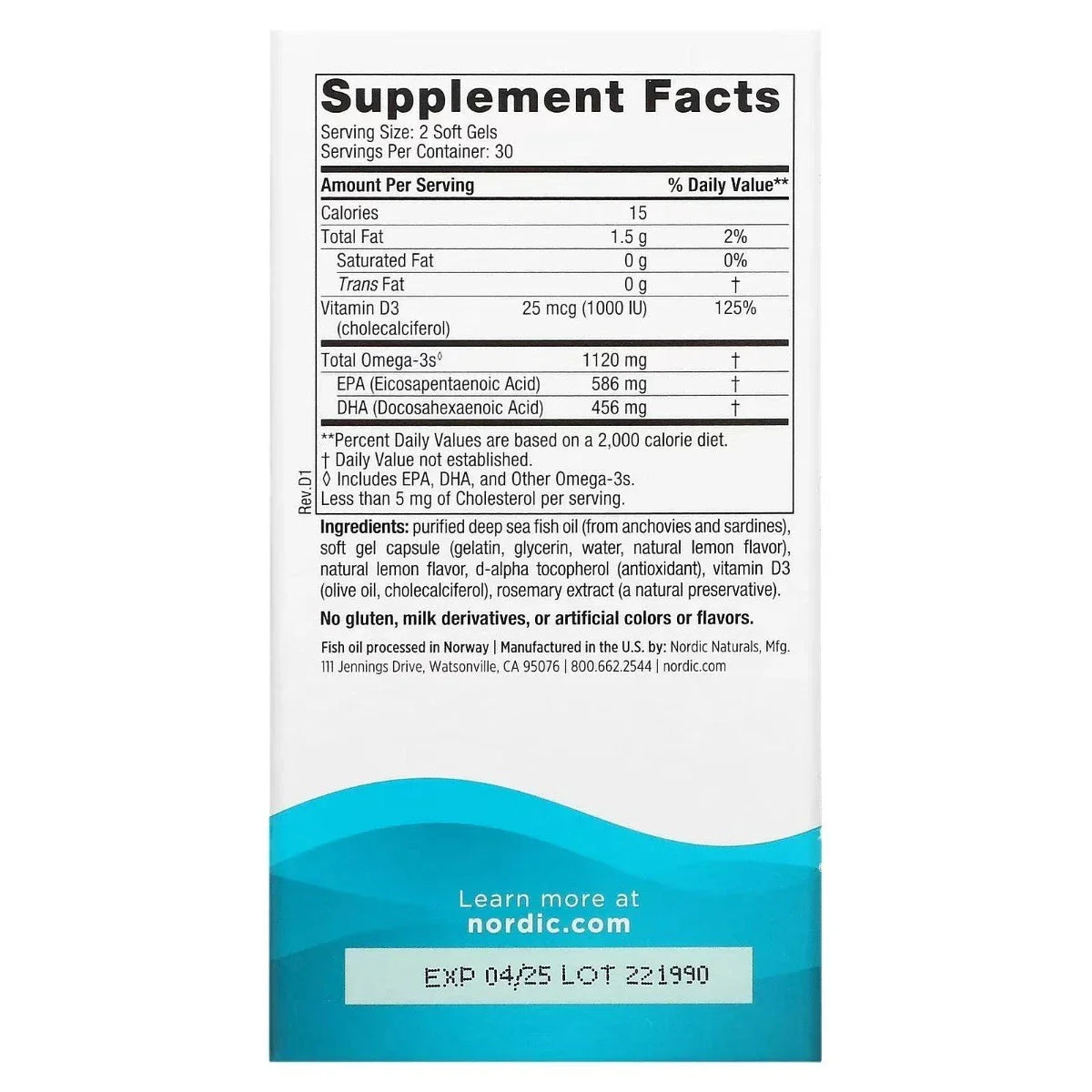 Omega 3 Fish Oil with Vitamin D3 Lemon Flavor 60 Mini Softgels High Strength Formula