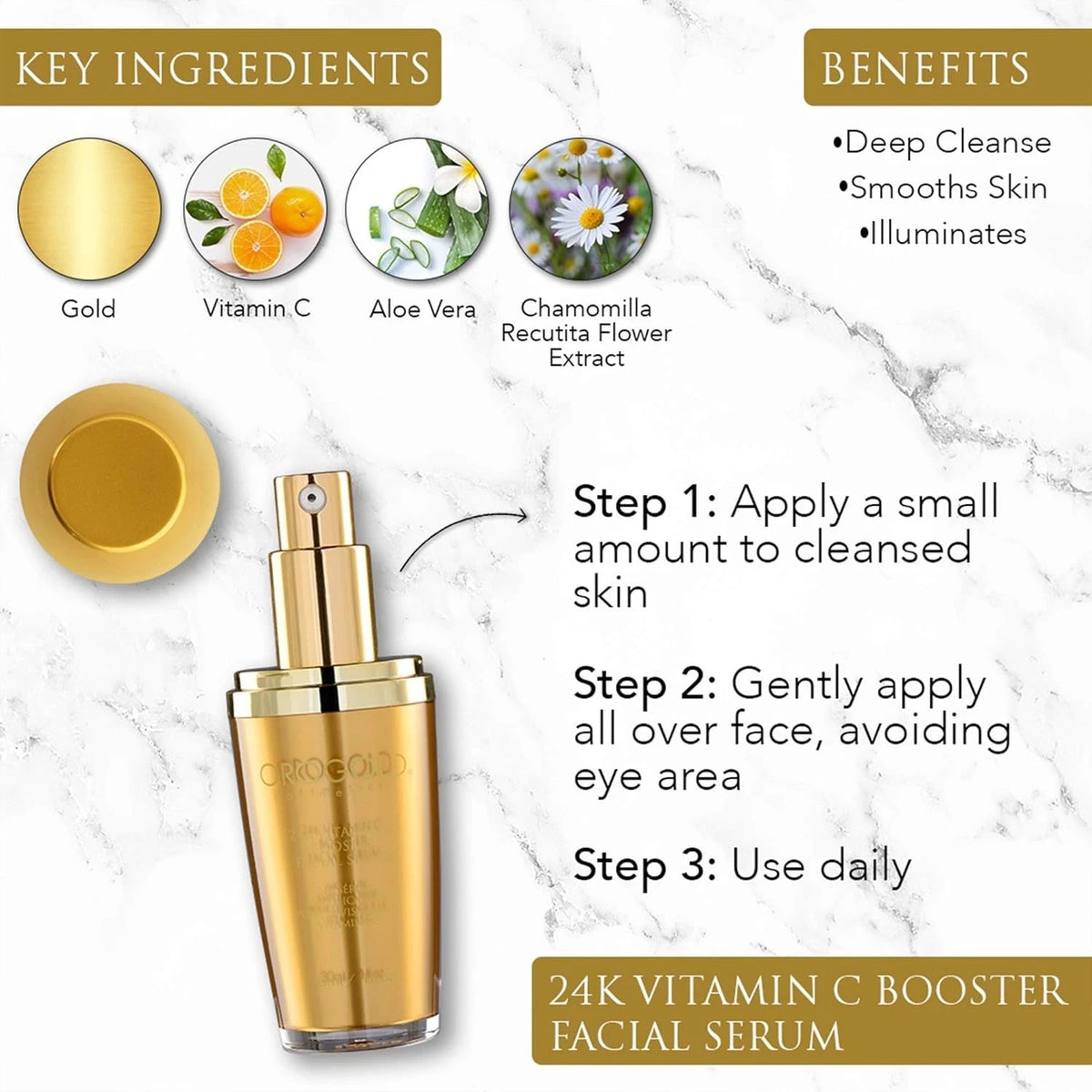 OROGOLD 24K Vitamin C Facial Serum with Gold – Anti Aging Face Serum, Brightening & Hydrating Skincare, 1 Fl Oz