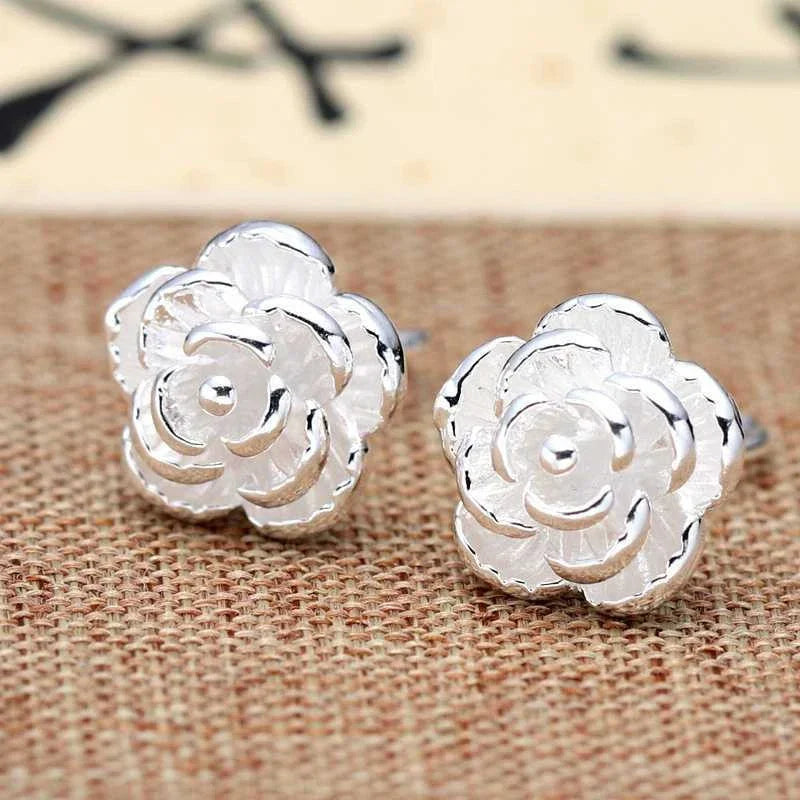 Iterary Flower Earrings Silver-plated Earrings Handmade Curved Hook Plum Blossom